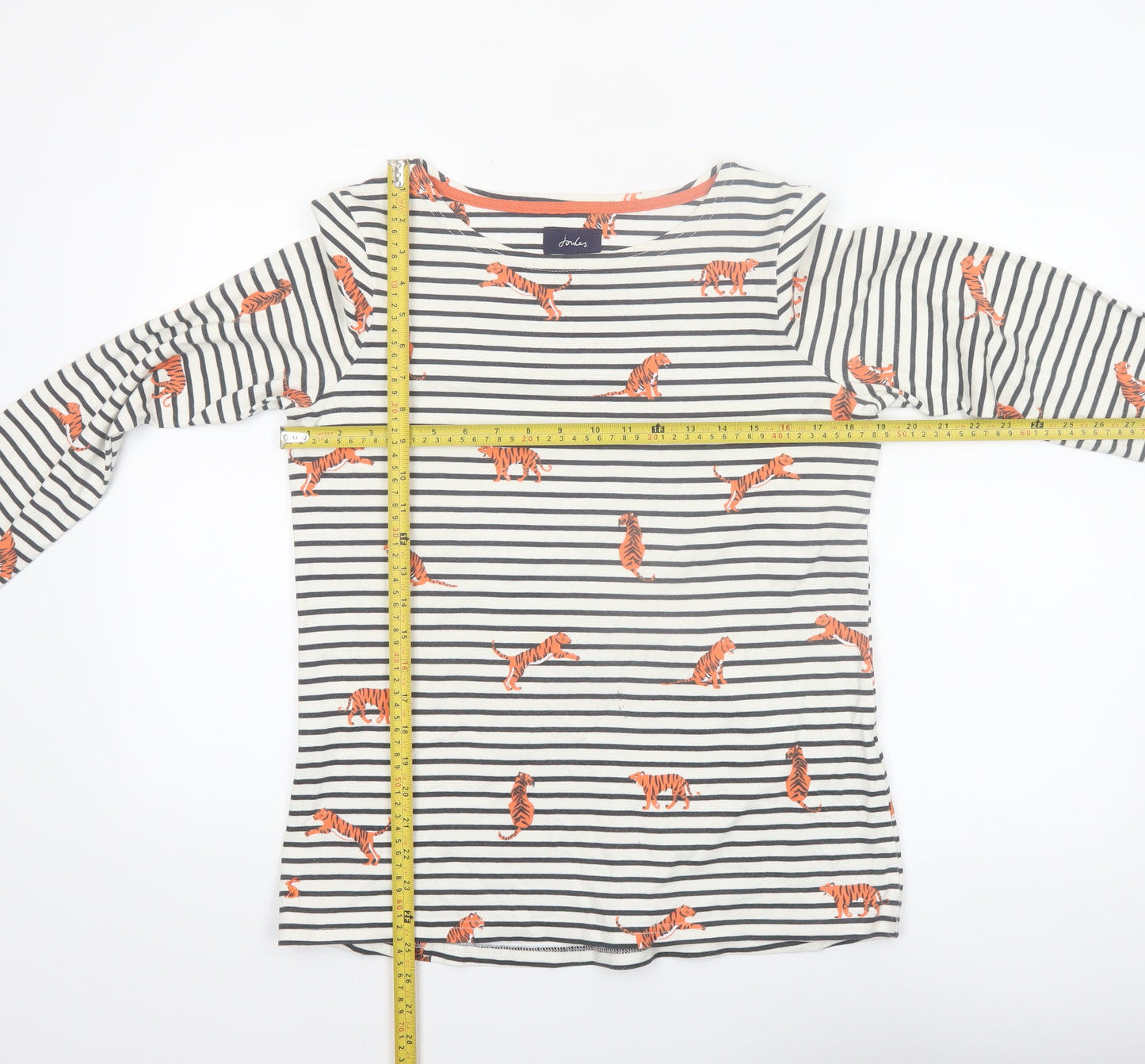 Joules Womens Multicoloured Size 14 Long Sleeve Striped Tiger Print Cotton T-Shirt