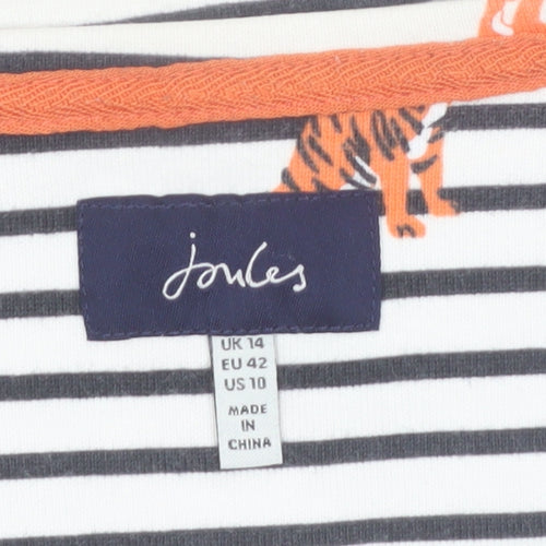 Joules Womens Multicoloured Size 14 Long Sleeve Striped Tiger Print Cotton T-Shirt