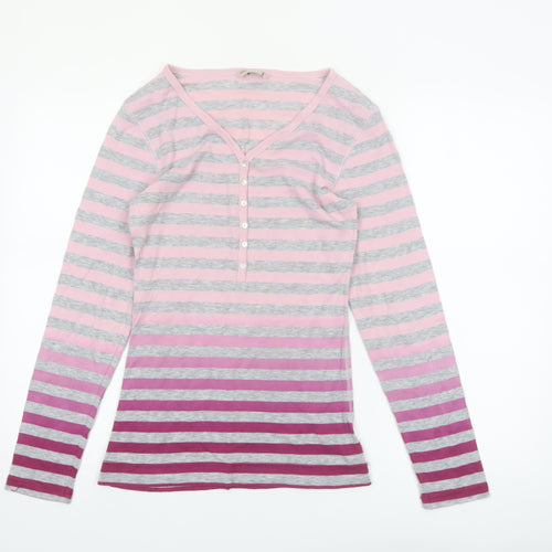 Marks and Spencer Womens Pink Striped Long Sleeve V-Neck T-Shirt Size 12