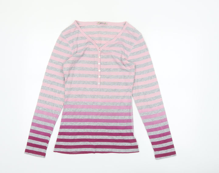 Marks and Spencer Womens Pink Striped Long Sleeve V-Neck T-Shirt Size 12