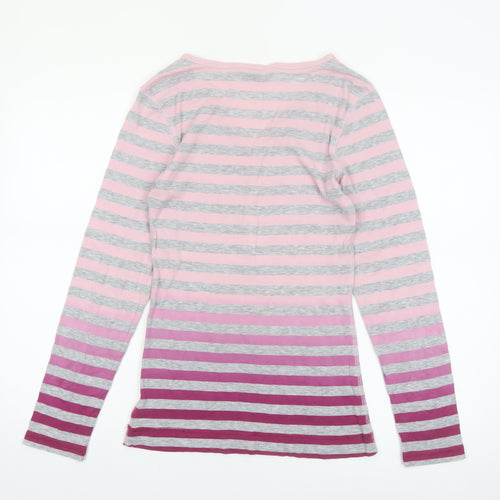 Marks and Spencer Womens Pink Striped Long Sleeve V-Neck T-Shirt Size 12