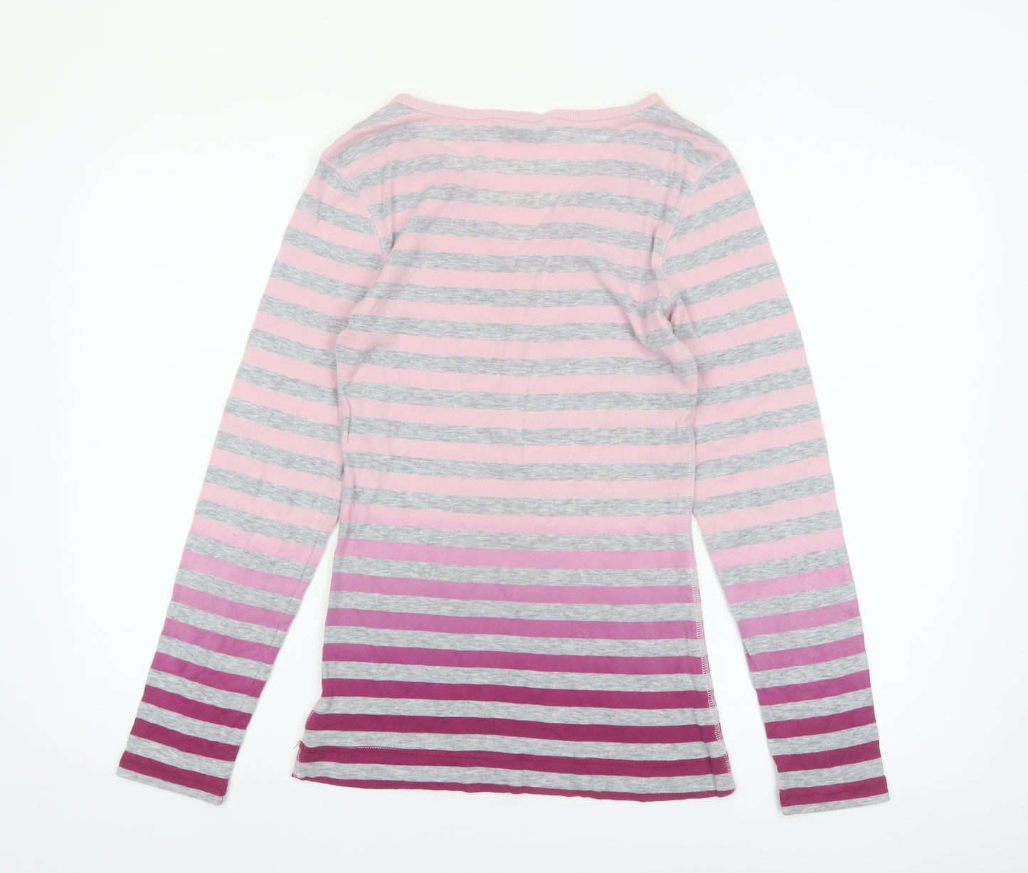 Marks and Spencer Womens Pink Striped Long Sleeve V-Neck T-Shirt Size 12