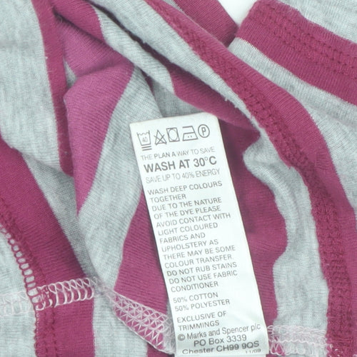Marks and Spencer Womens Pink Striped Long Sleeve V-Neck T-Shirt Size 12