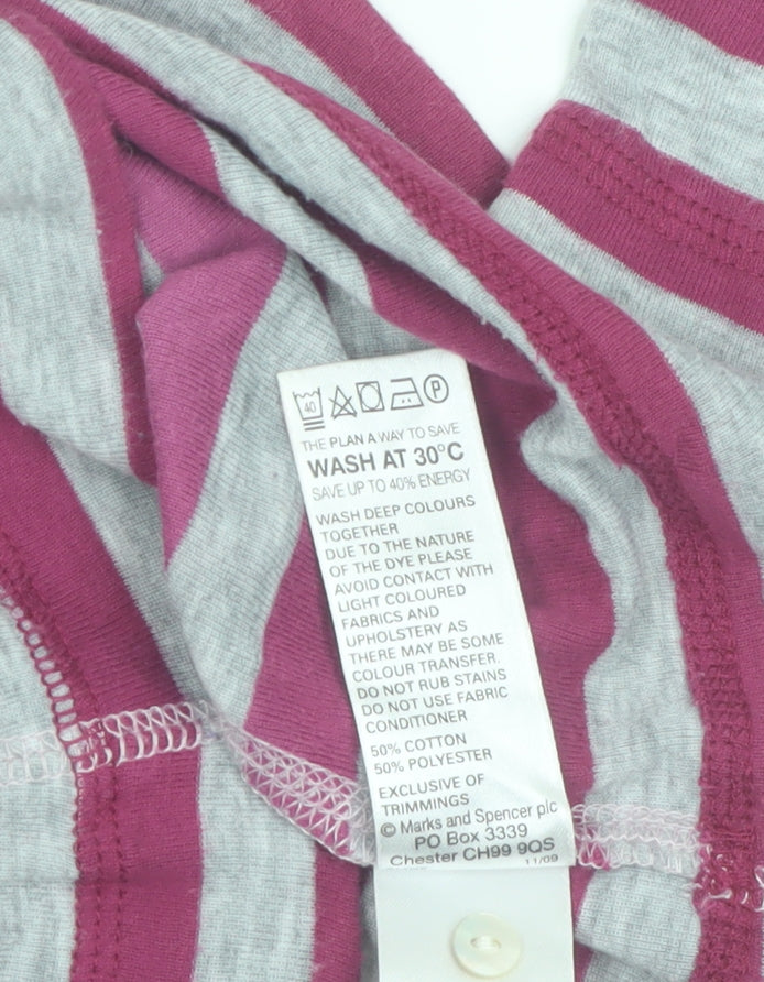 Marks and Spencer Womens Pink Striped Long Sleeve V-Neck T-Shirt Size 12