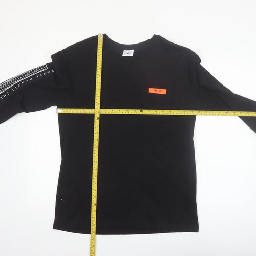 Zara Men Black Long Sleeve Travel Graphic Cotton Top L