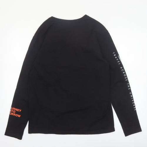 Zara Men Black Long Sleeve Travel Graphic Cotton Top L