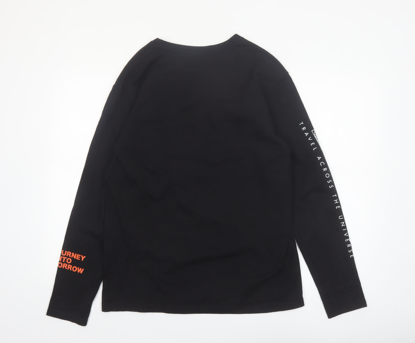 Zara Men Black Long Sleeve Travel Graphic Cotton Top L