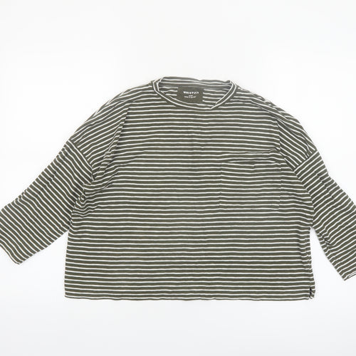 Whistles Women Green Striped Cotton 3/4 Sleeve T-Shirt S