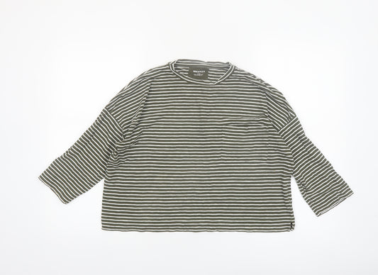 Whistles Women Green Striped Cotton 3/4 Sleeve T-Shirt S