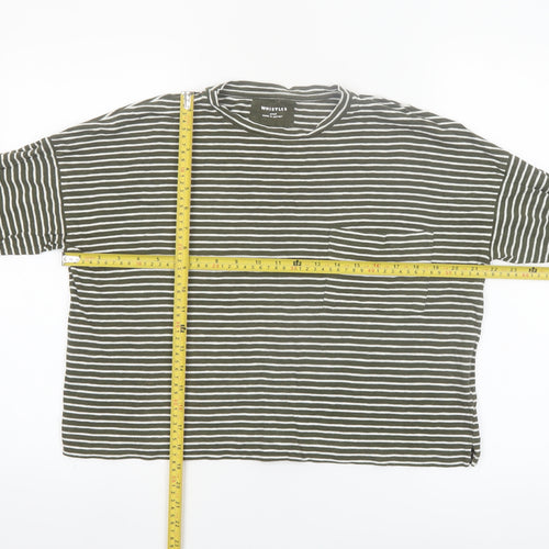 Whistles Women Green Striped Cotton 3/4 Sleeve T-Shirt S