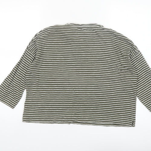 Whistles Women Green Striped Cotton 3/4 Sleeve T-Shirt S