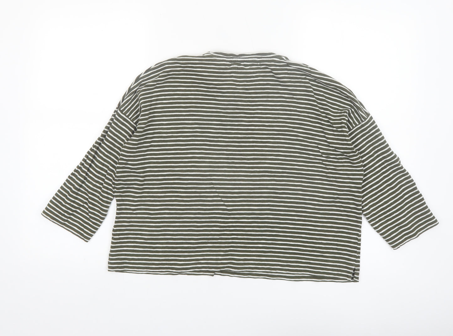 Whistles Women Green Striped Cotton 3/4 Sleeve T-Shirt S