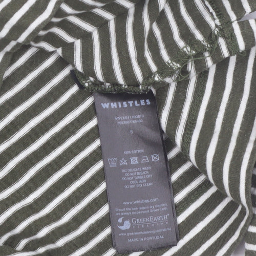 Whistles Women Green Striped Cotton 3/4 Sleeve T-Shirt S