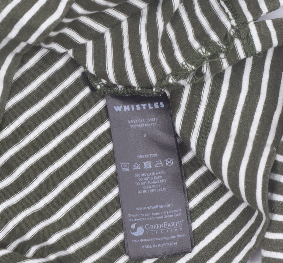 Whistles Women Green Striped Cotton 3/4 Sleeve T-Shirt S