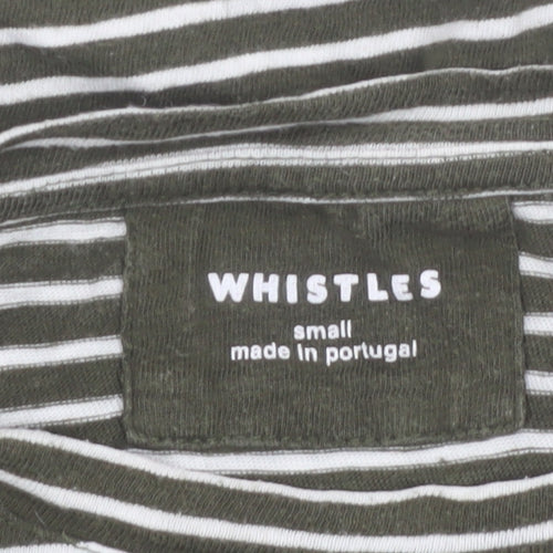 Whistles Women Green Striped Cotton 3/4 Sleeve T-Shirt S