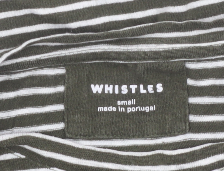 Whistles Women Green Striped Cotton 3/4 Sleeve T-Shirt S