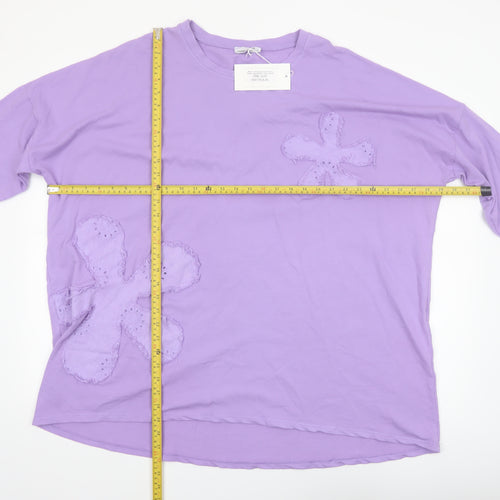 Lagenlook Women Purple Floral Relaxed Tunic T-Shirt One Size