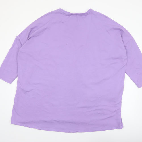 Lagenlook Women Purple Floral Relaxed Tunic T-Shirt One Size