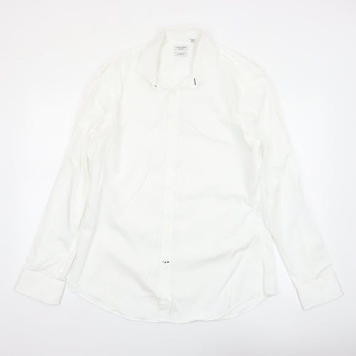 Fisk of Oslo Men’s White Slim Fit Cotton Long Sleeve Button-Up Shirt 16.5in