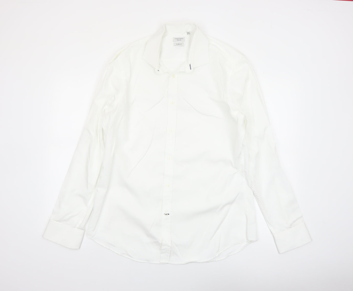 Fisk of Oslo Men’s White Slim Fit Cotton Long Sleeve Button-Up Shirt 16.5in