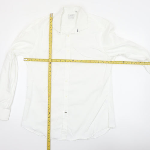 Fisk of Oslo Men’s White Slim Fit Cotton Long Sleeve Button-Up Shirt 16.5in