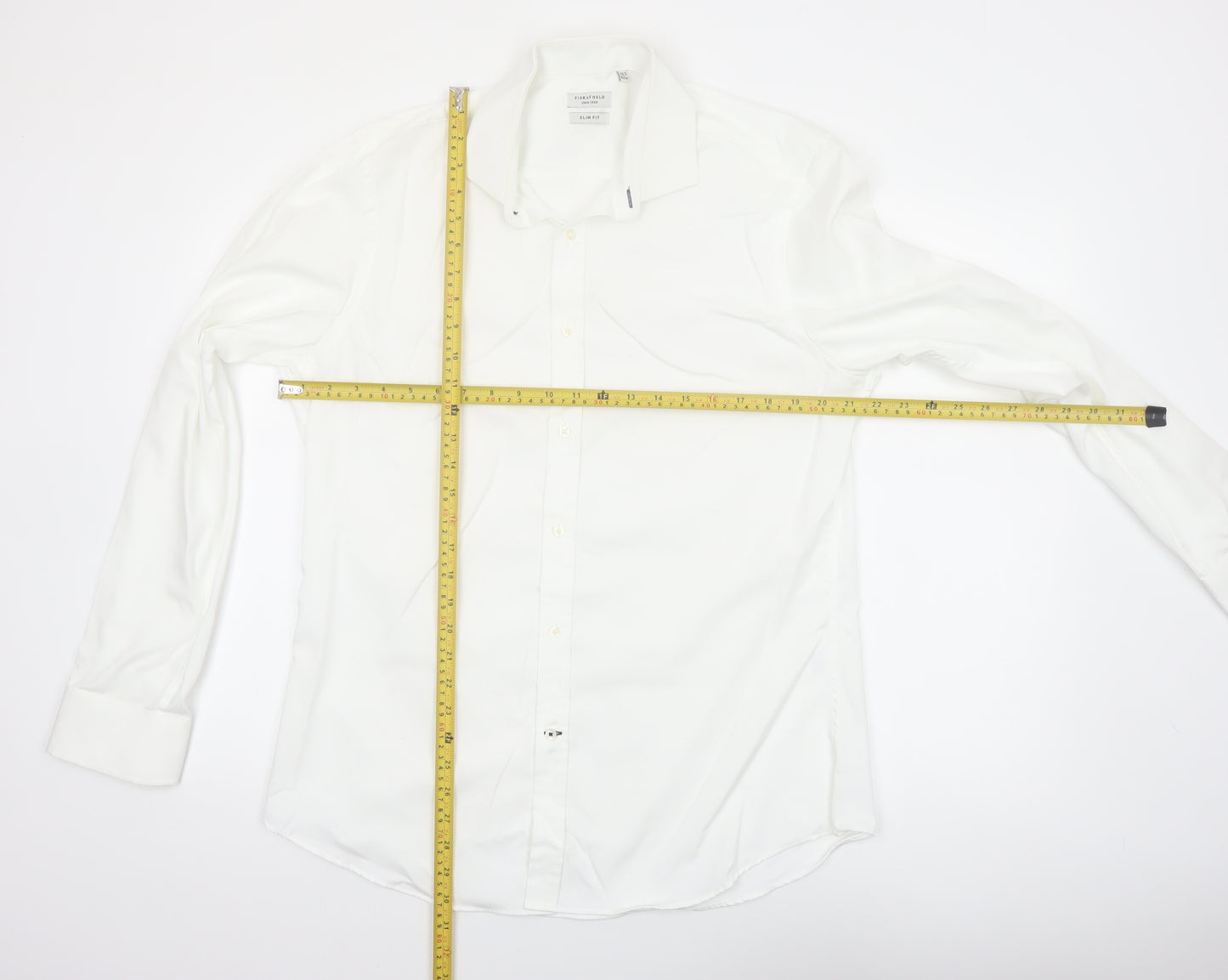 Fisk of Oslo Men’s White Slim Fit Cotton Long Sleeve Button-Up Shirt 16.5in