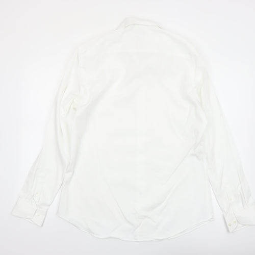 Fisk of Oslo Men’s White Slim Fit Cotton Long Sleeve Button-Up Shirt 16.5in