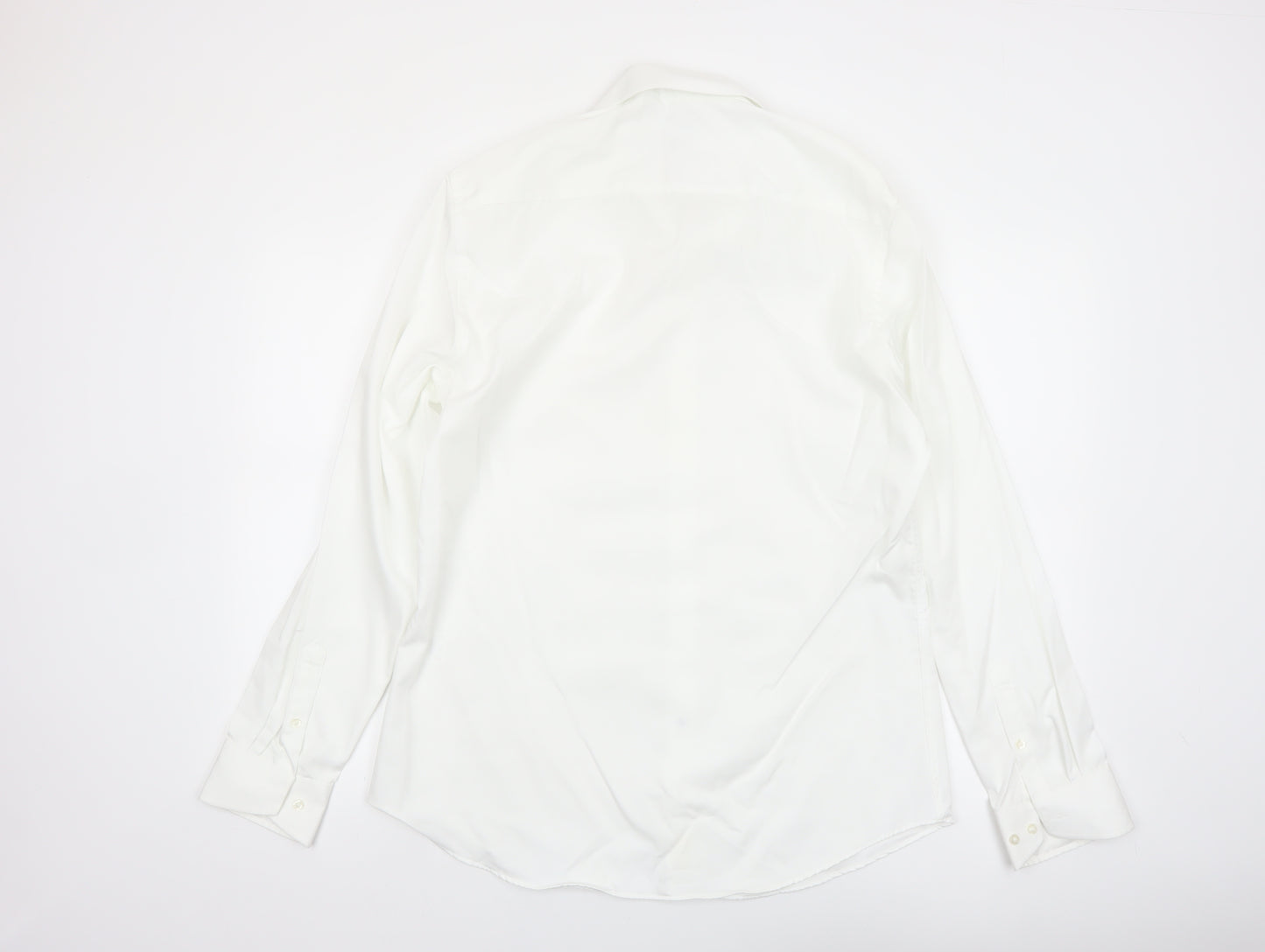 Fisk of Oslo Men’s White Slim Fit Cotton Long Sleeve Button-Up Shirt 16.5in
