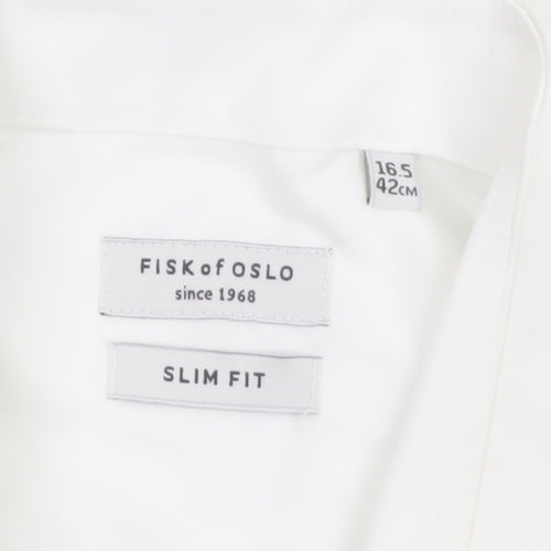 Fisk of Oslo Men’s White Slim Fit Cotton Long Sleeve Button-Up Shirt 16.5in
