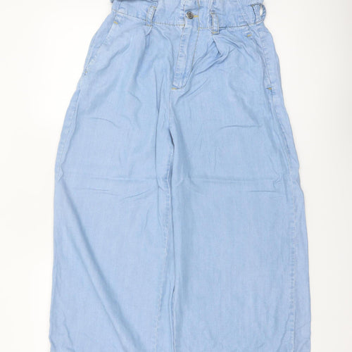 Zara Women Blue Paperbag Wide-Leg Trousers Size 12