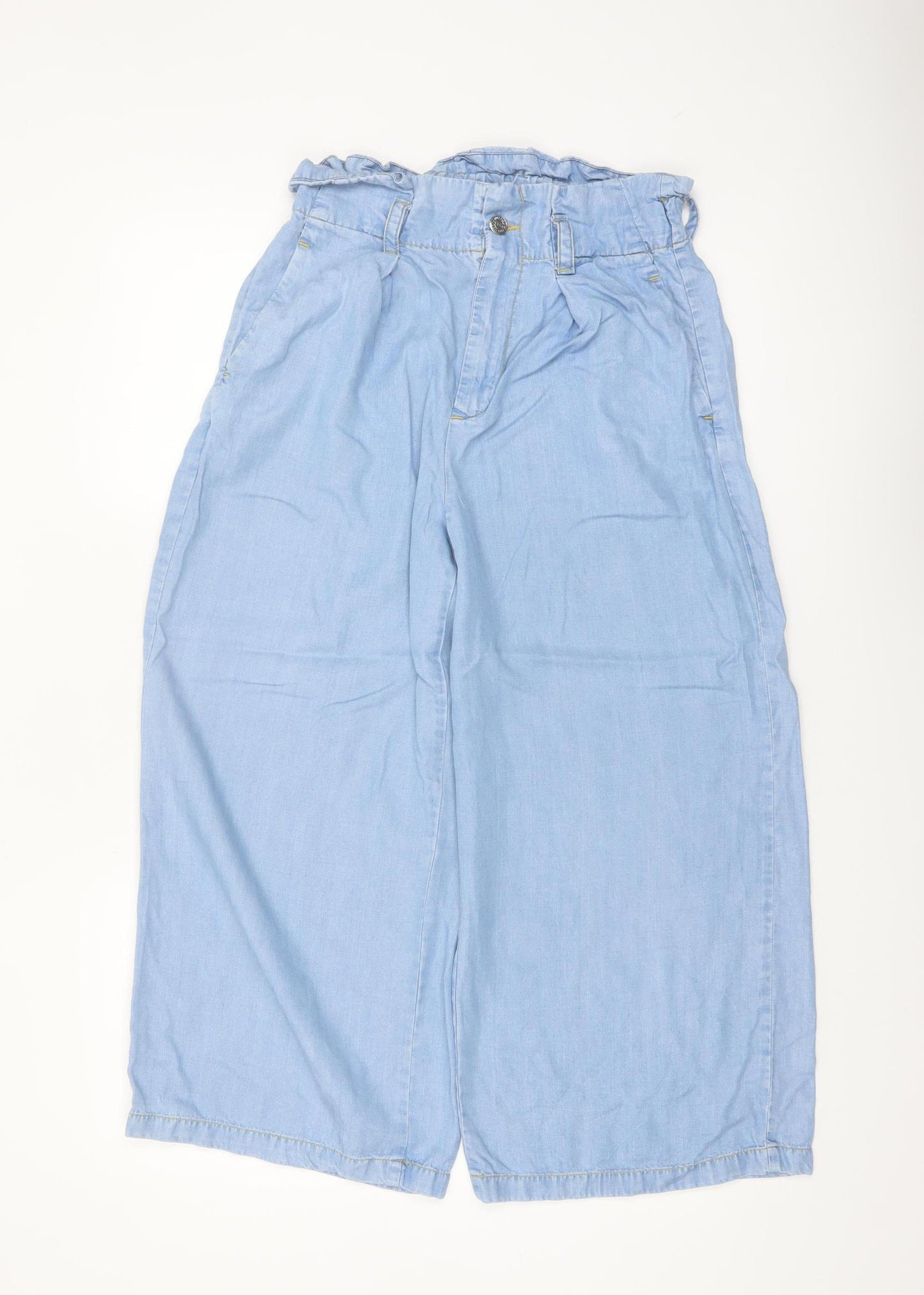 Zara Women Blue Paperbag Wide-Leg Trousers Size 12