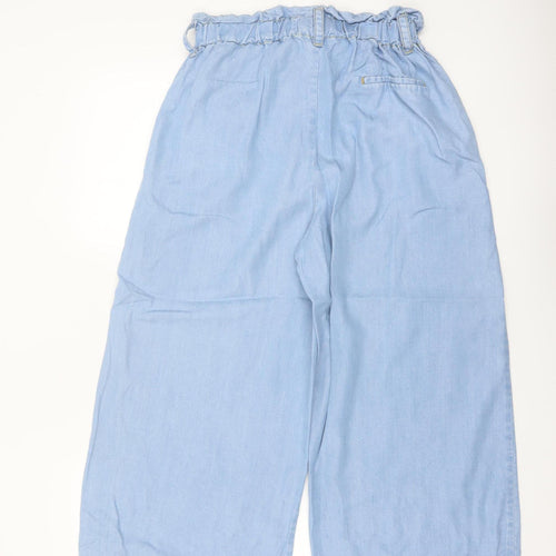 Zara Women Blue Paperbag Wide-Leg Trousers Size 12