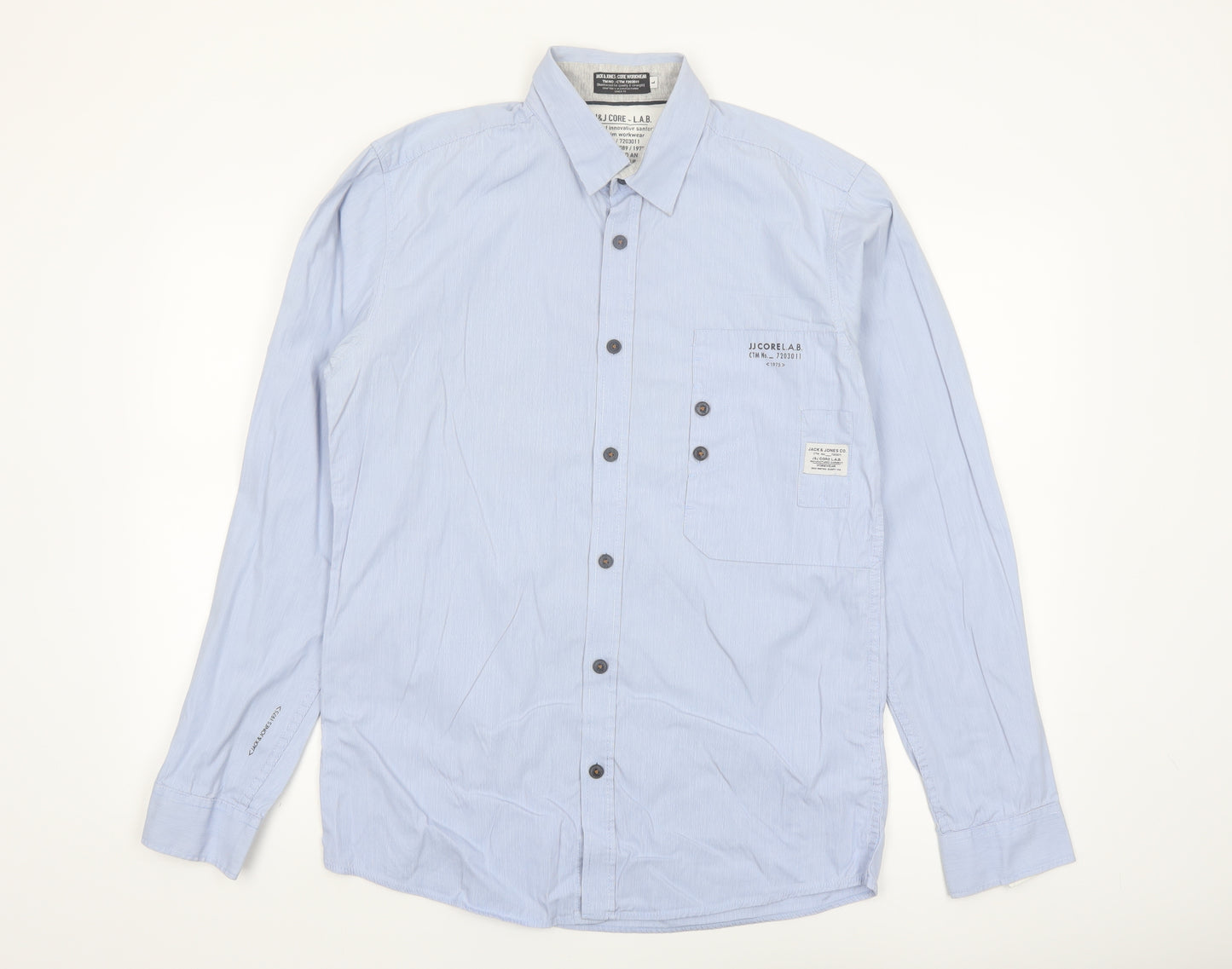 Jack & Jones Men's Blue Long Sleeve Regular Fit Button-Up Shirt Size L