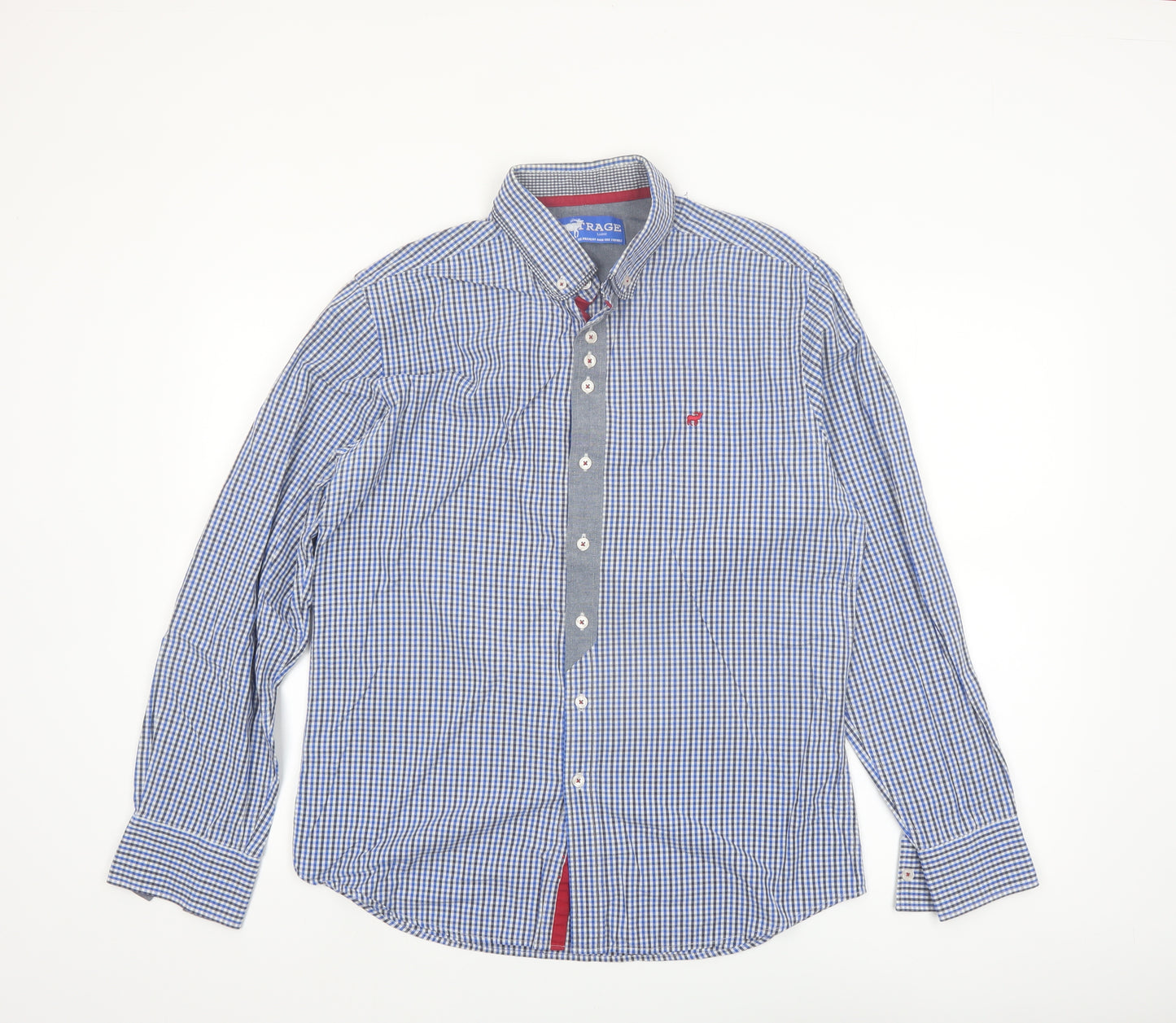 Outrage Men's Blue Check Button-Down Long Sleeve Cotton Shirt Size L