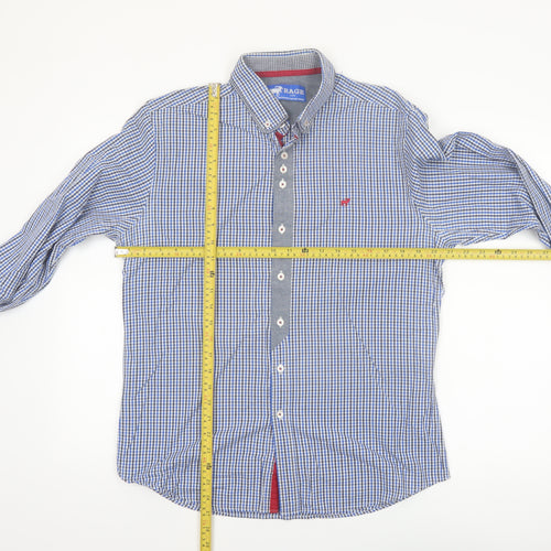 Outrage Men's Blue Check Button-Down Long Sleeve Cotton Shirt Size L
