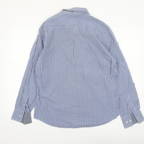 Outrage Men's Blue Check Button-Down Long Sleeve Cotton Shirt Size L
