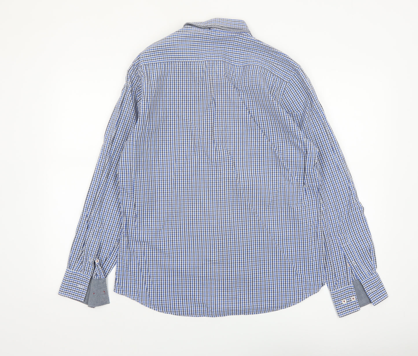 Outrage Men's Blue Check Button-Down Long Sleeve Cotton Shirt Size L
