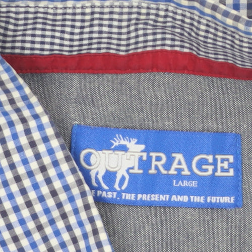 Outrage Men's Blue Check Button-Down Long Sleeve Cotton Shirt Size L