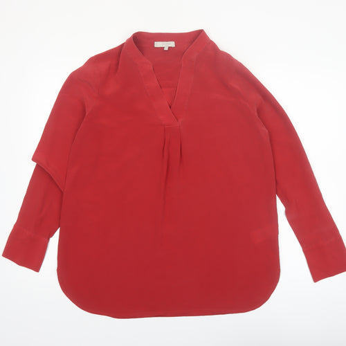 Hobbs Women Red Silk Tunic Blouse UK 14 Long Sleeve V-Neck