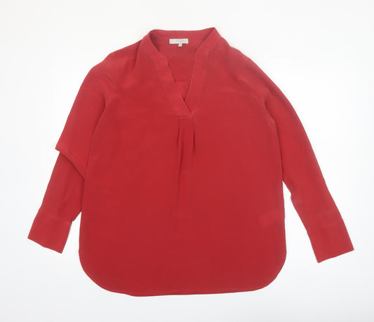 Hobbs Women Red Silk Tunic Blouse UK 14 Long Sleeve V-Neck