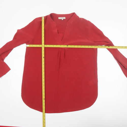 Hobbs Women Red Silk Tunic Blouse UK 14 Long Sleeve V-Neck