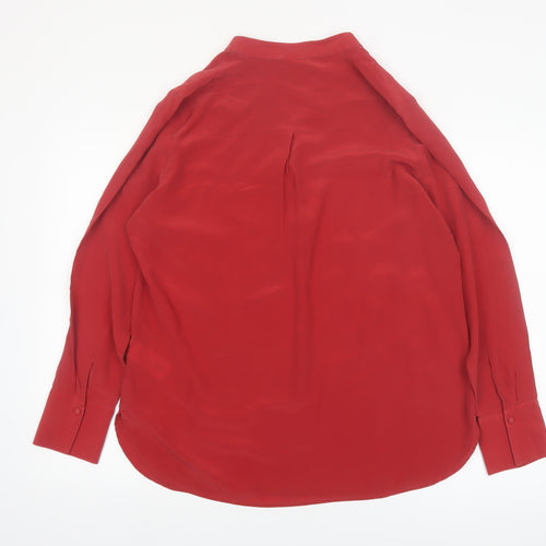 Hobbs Women Red Silk Tunic Blouse UK 14 Long Sleeve V-Neck