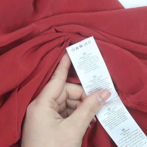 Hobbs Women Red Silk Tunic Blouse UK 14 Long Sleeve V-Neck