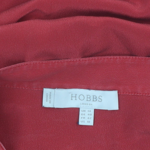 Hobbs Women Red Silk Tunic Blouse UK 14 Long Sleeve V-Neck