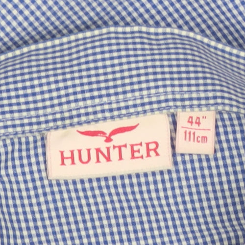 Hunter Men's Blue Check Long Sleeve Button-Up Shirt Size 44