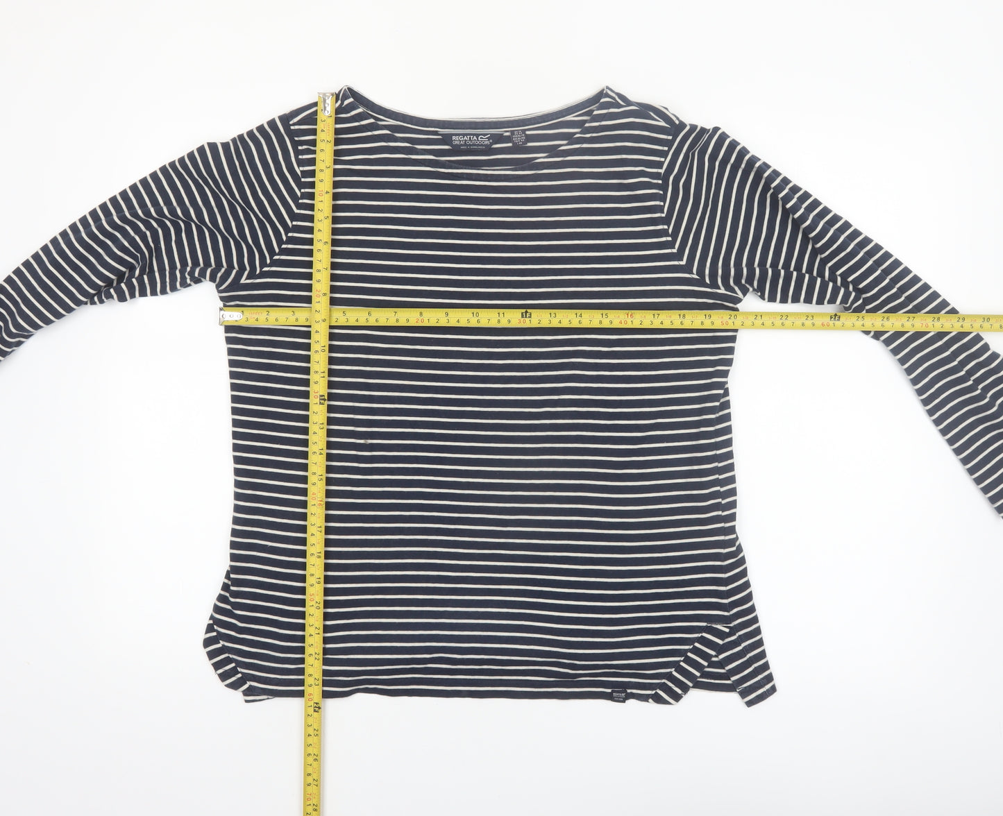 Regatta Womens Blue Striped Long Sleeve Cotton T-Shirt Size 16