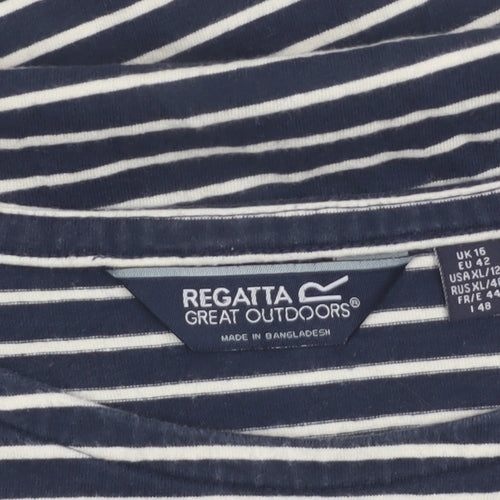 Regatta Womens Blue Striped Long Sleeve Cotton T-Shirt Size 16