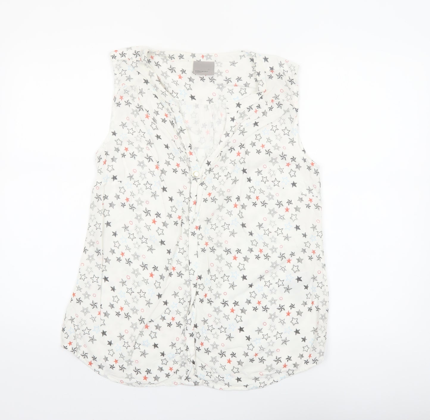 Vero Moda Women's White Star Print Sleeveless Viscose Blouse L