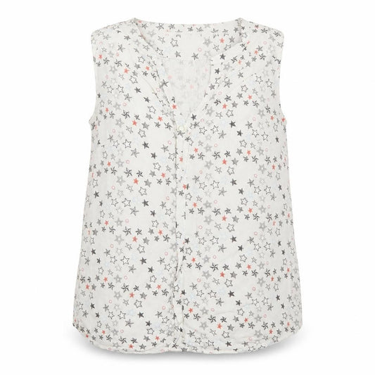Front view of Vero Moda Women's White Star Print Sleeveless Viscose Blouse L