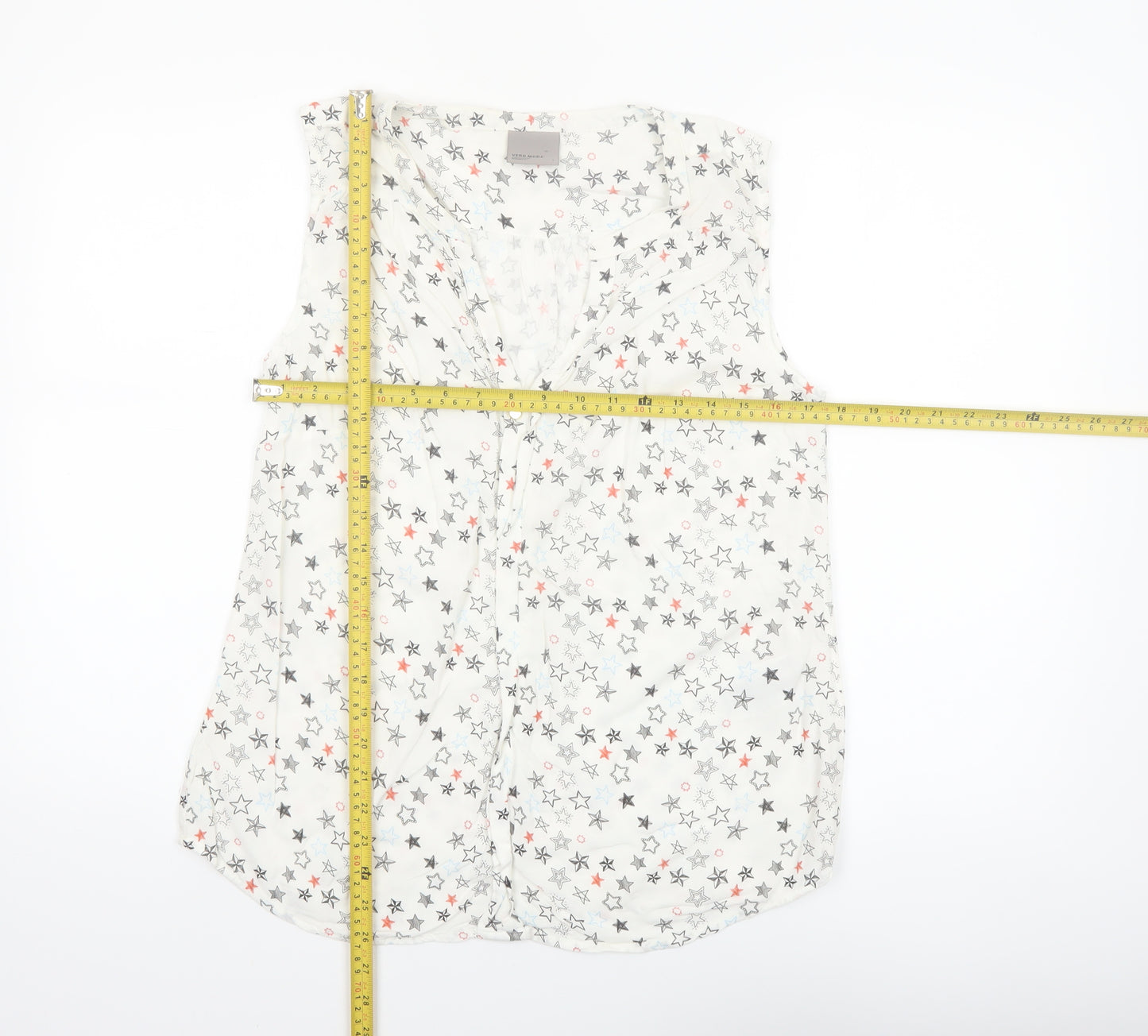 Vero Moda Women's White Star Print Sleeveless Viscose Blouse L